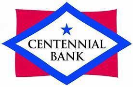 Centennial Bank logo with a blue diamond border, blue star, and black text over a red and white background—trusted by many as a custom home builder in St Cloud.